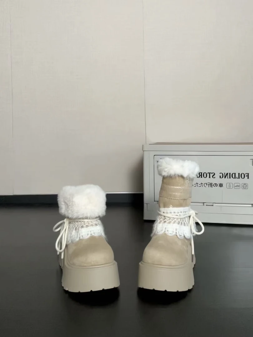 【小椰家】厚底雪地靴2025冬季加绒保暖短靴增高毛毛棉鞋MX396
