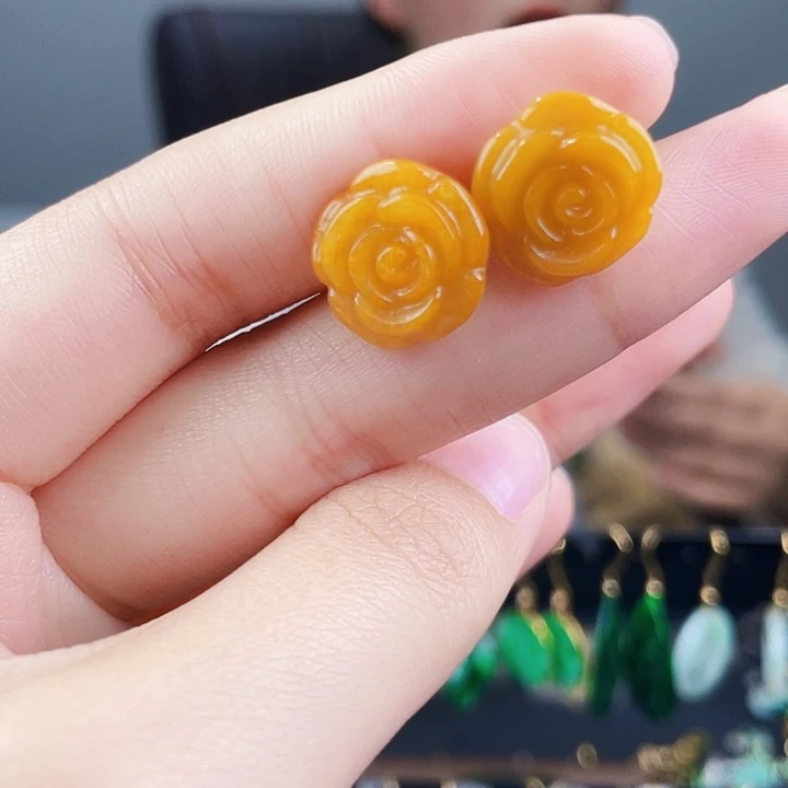 翡翠耳饰银S925镶嵌饰品