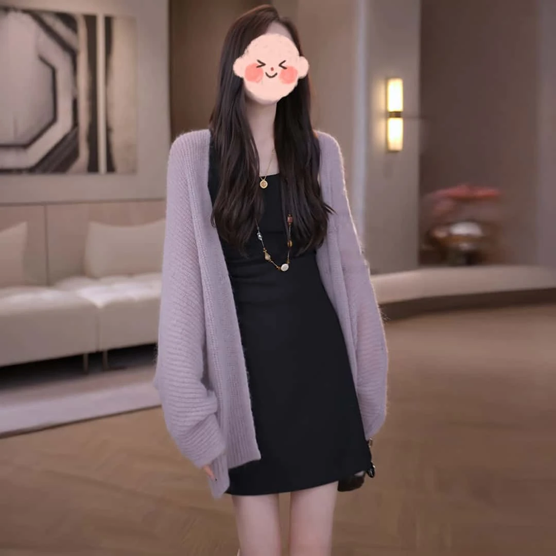 早秋针织衫毛衣开衫外套女2025休闲U领宽肩带弹力法式长袖