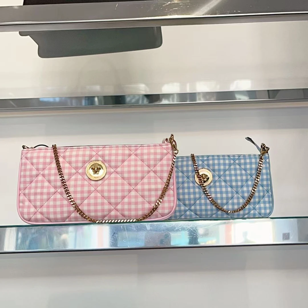 未使用 VERSACE/范思哲 女包美杜莎金扣格纹链条包多色