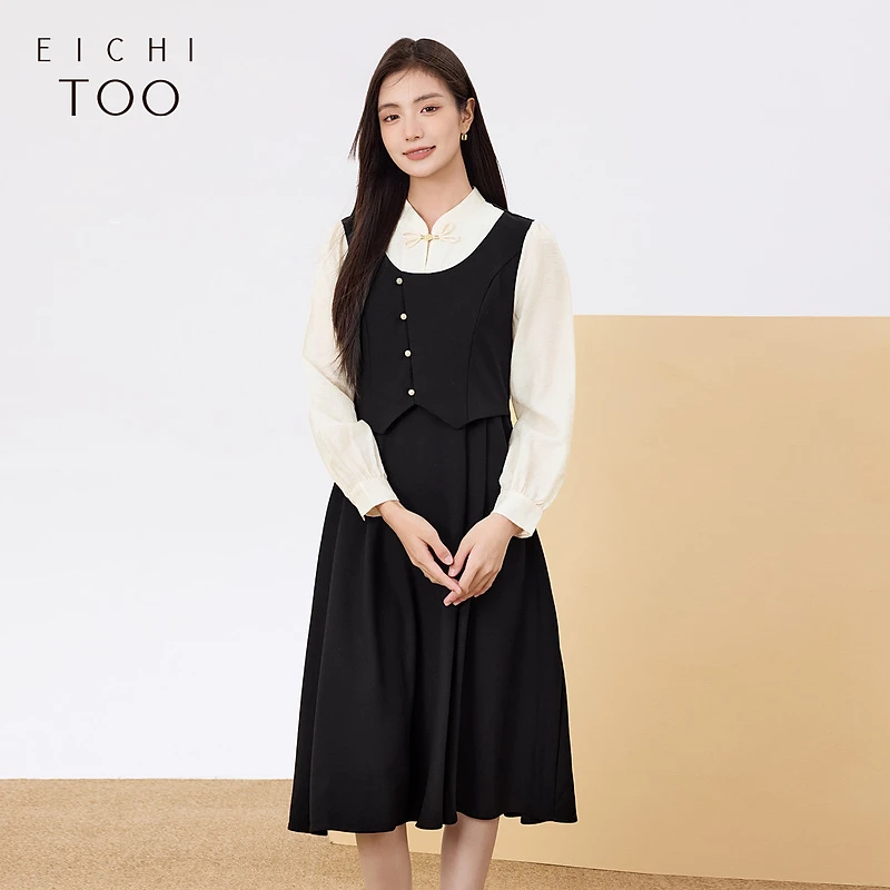 爱居兔新中式裙子女新款复古时尚长袖连衣裙EQLCJ3P007A