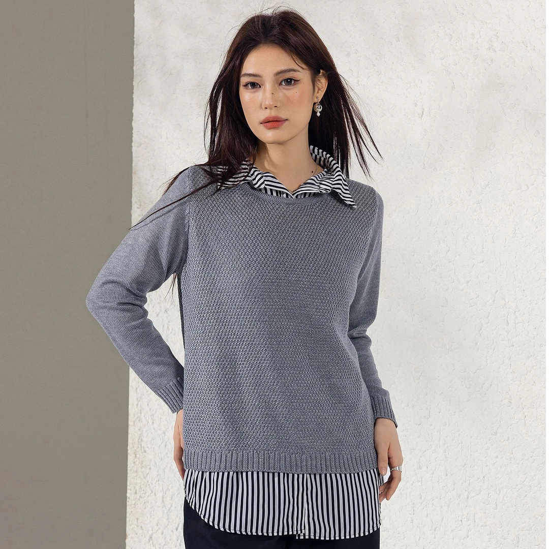 假两件POLO针织衫/专业大码女装设计/通勤必备/显瘦百搭