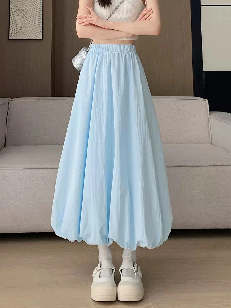 183 韩系复古甜美高腰A字版花苞裙百搭显瘦半身裙（LZZ17）