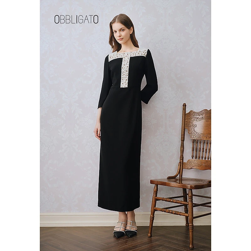 OBBLIGATO奥丽嘉朵春季1C33105780钉珠修身连衣裙