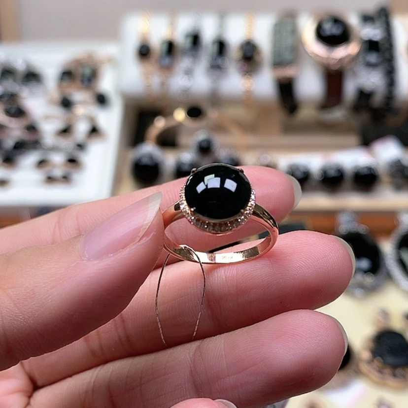 【闪购商品】翡翠戒指18K金镶嵌墨翠