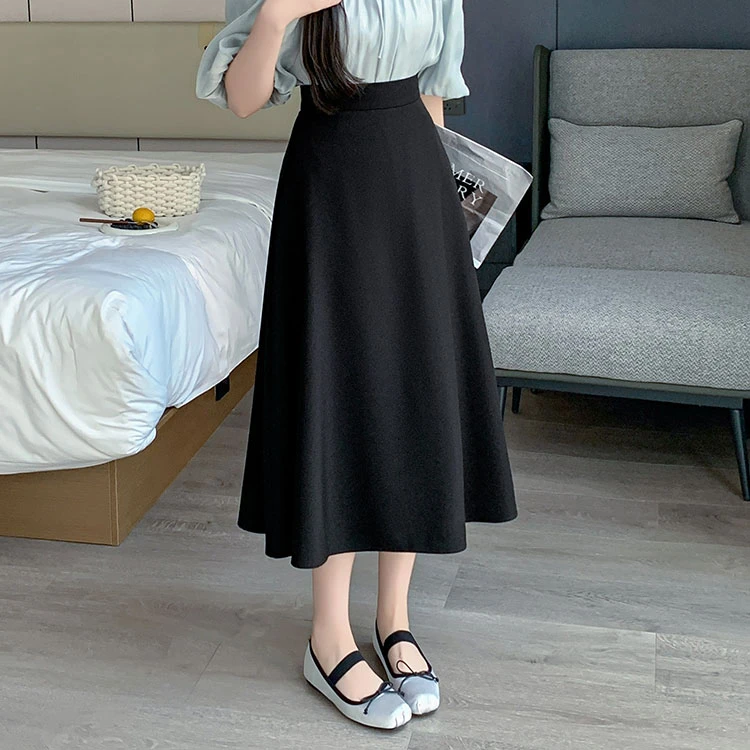 【灰色 杏色】2025春季新款西装面料气质高腰显瘦半身伞裙子女#7821