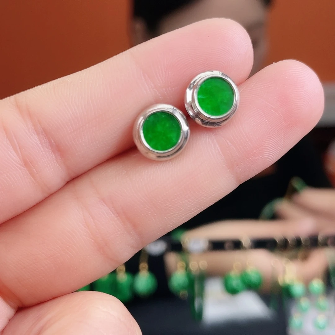 翡翠银S925镶嵌耳饰