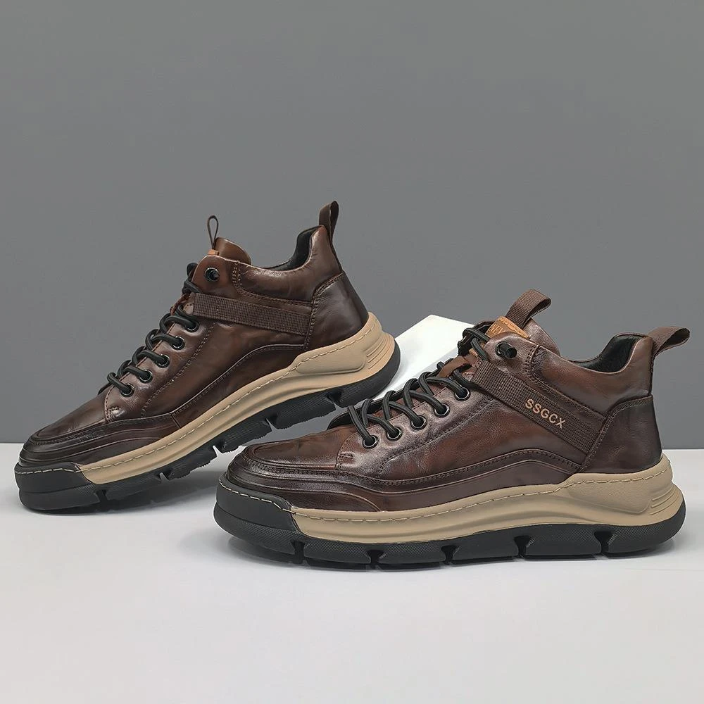 Bambetel新款冬季男士加厚保暖头层牛皮低帮酷帅板鞋男鞋百搭潮流