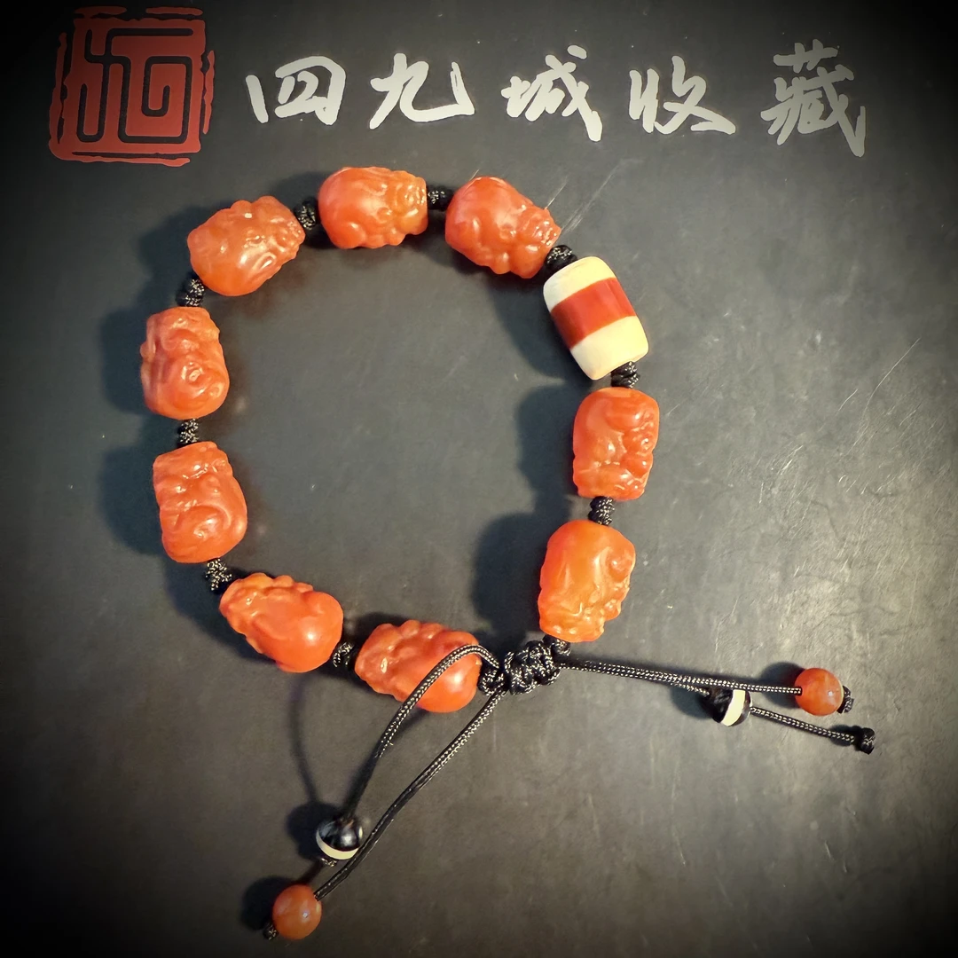 四九城收藏天珠玛瑙手串11+貔貅单圈男女款三线鱼漂
