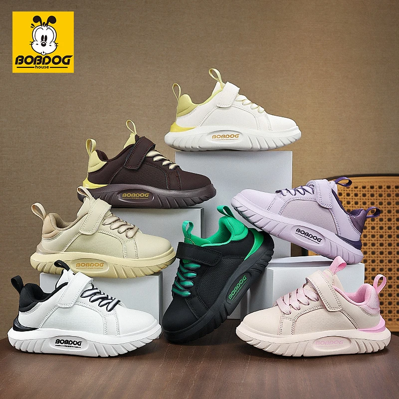巴布豆童鞋春秋款皮面防水板鞋休闲儿童软底百搭潮流运动鞋E083