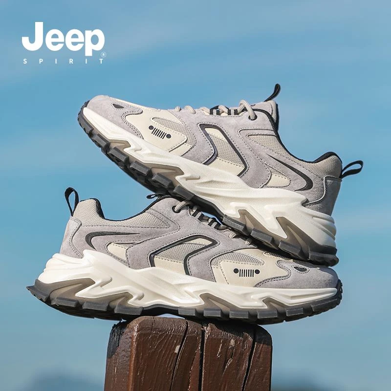 JEEPSPIRIT男鞋2025夏季运动鞋百搭跑步鞋潮流老爹鞋网面休闲鞋子