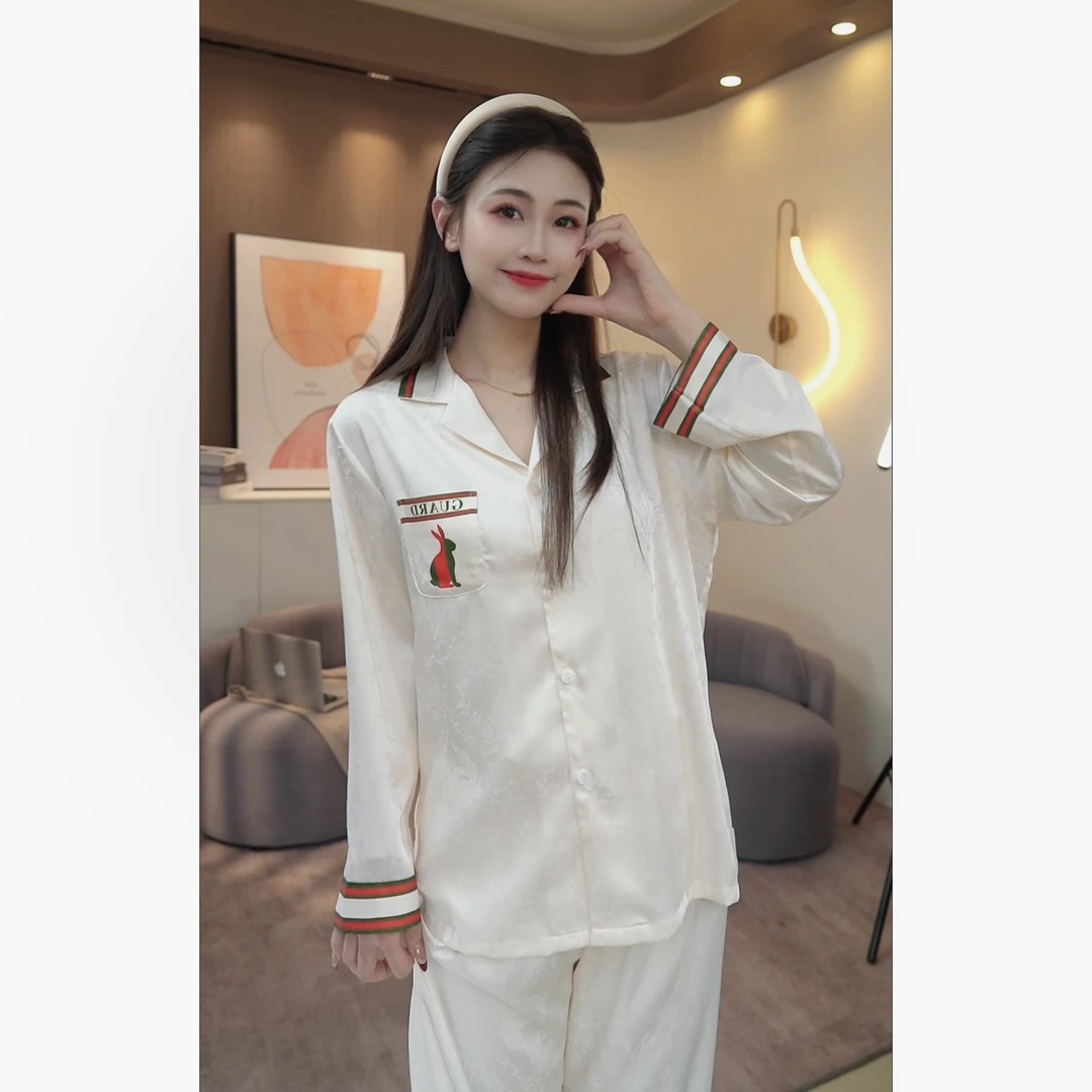 【秀秀家】春季上新《暗纹古兔》丝质高定长袖长裤睡衣家居服套装