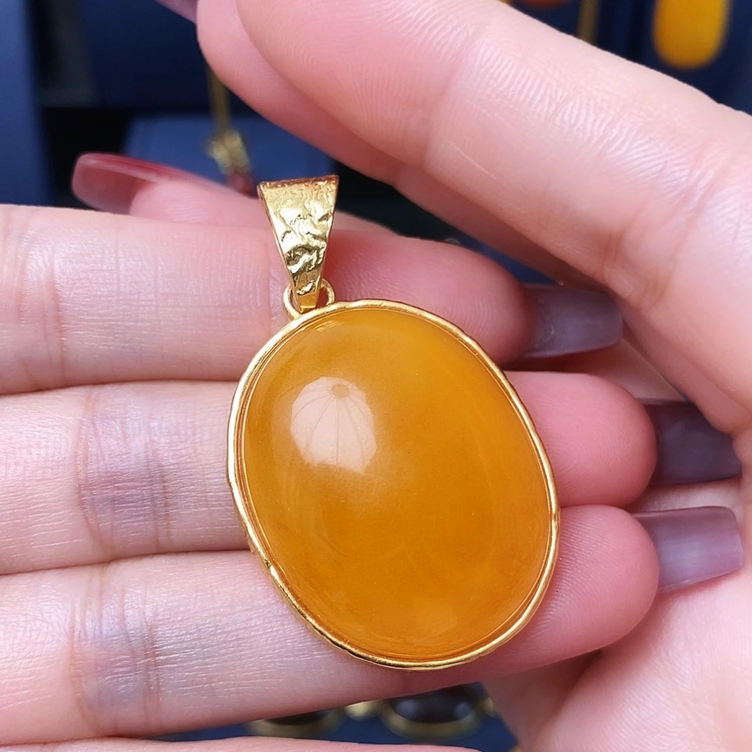 蜜蜡银S925镀金镶嵌吊坠(不含链)