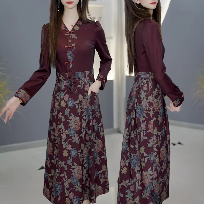 【高货定制】B01玫红色新款优雅气质时尚减龄休闲收腰显瘦连衣裙