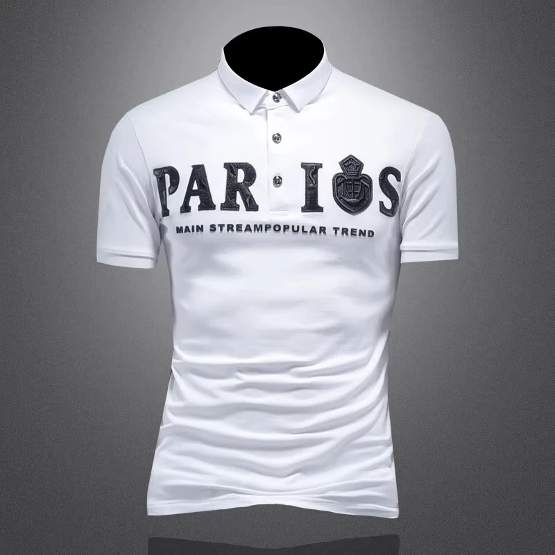短袖POLO衫男字母压花翻领t恤修身潮牌2025夏季新款休闲半袖大码