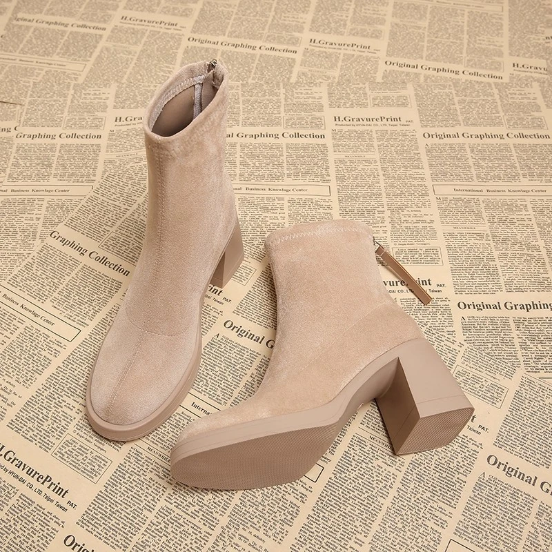 真皮低跟法式春秋踝靴2025新款秋冬高小个子法式复古瘦瘦