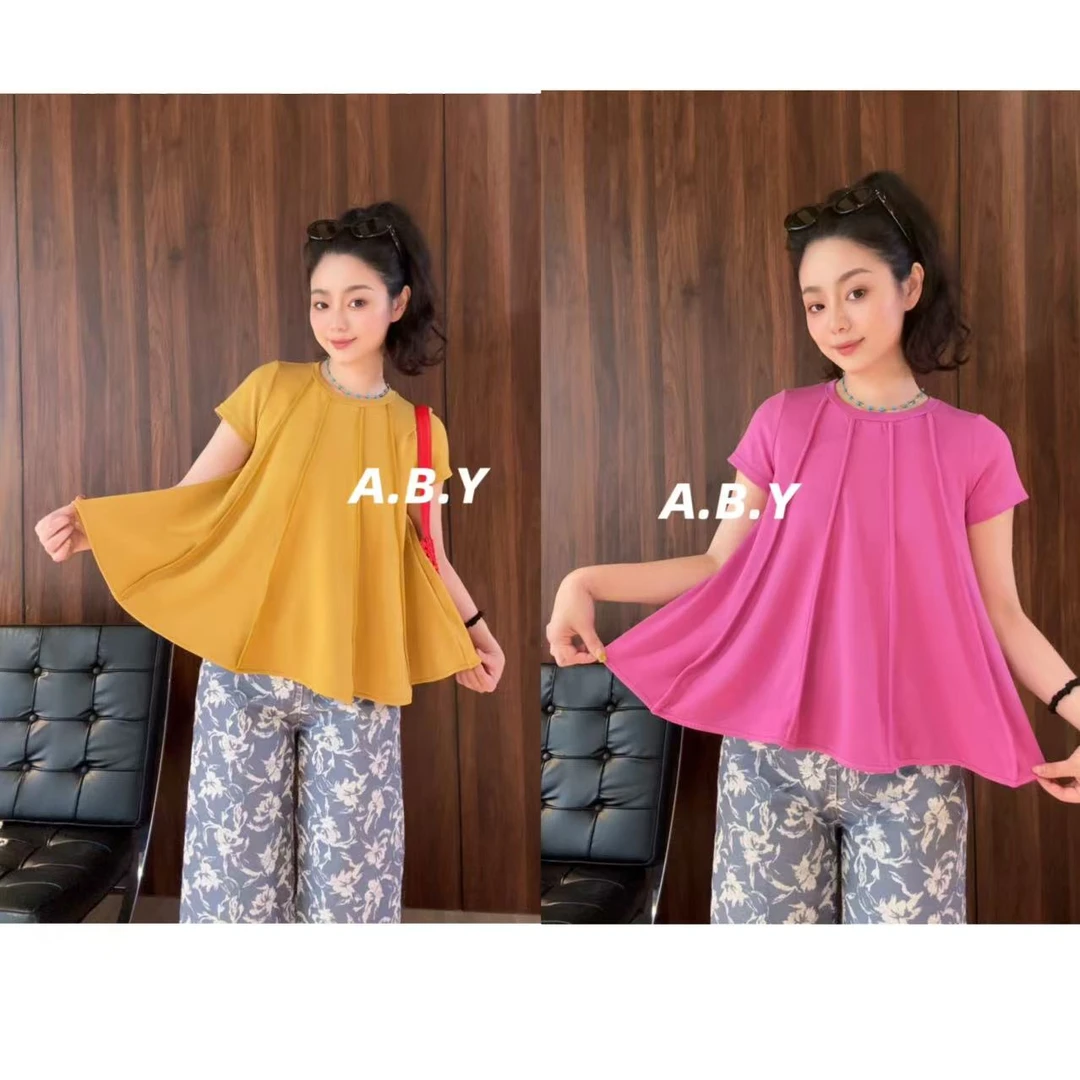 【小雨伞】设计师重工立体剪裁显瘦显白韩版小众T恤【250617-1】