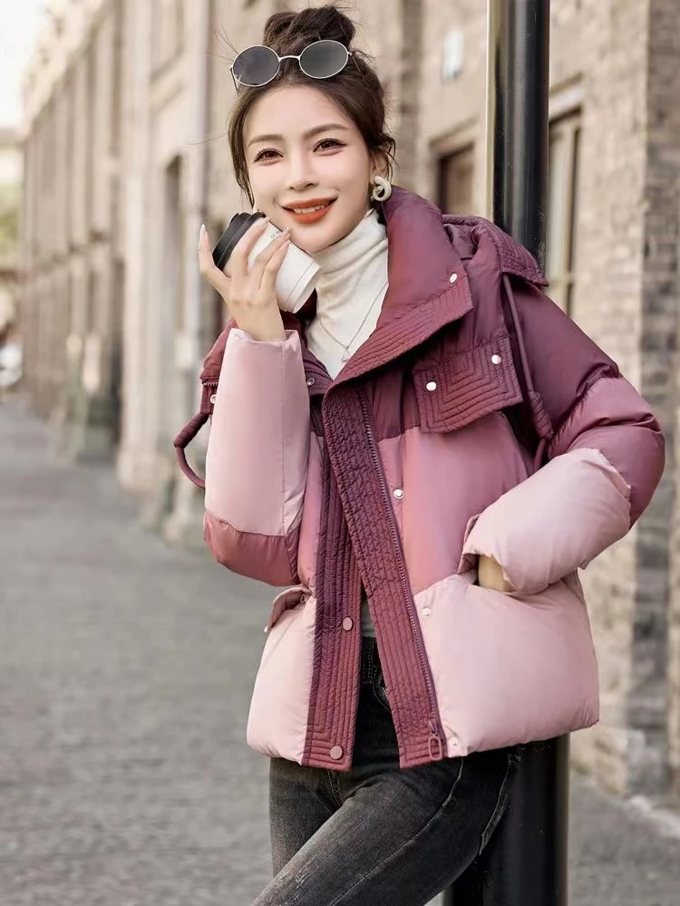 拼色短款棉服女2025新款小香风时尚高端洋气小个子加厚棉衣7731