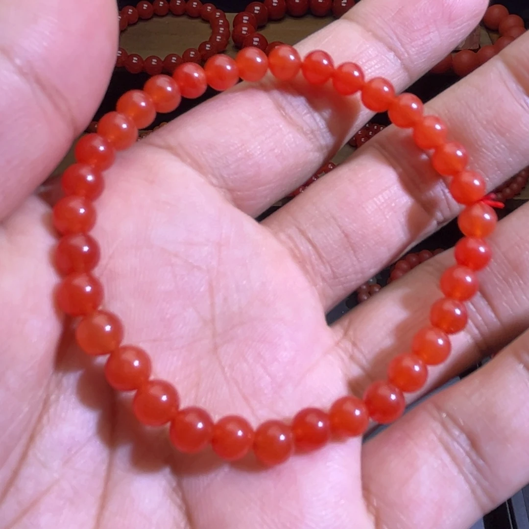 手链足银镶嵌南红玛瑙5.5mm樱桃红