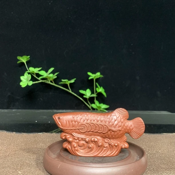 宜兴原矿紫砂大红袍茶宠鱼跃龙门