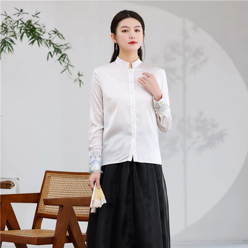 2025年春夏新款刺绣中国风风单排扣衬衫女春装百搭打底上衣女装潮