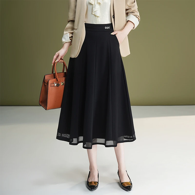 高级感黑色半身裙女2025秋季新款爆款高腰显瘦遮跨a字八片裙大摆