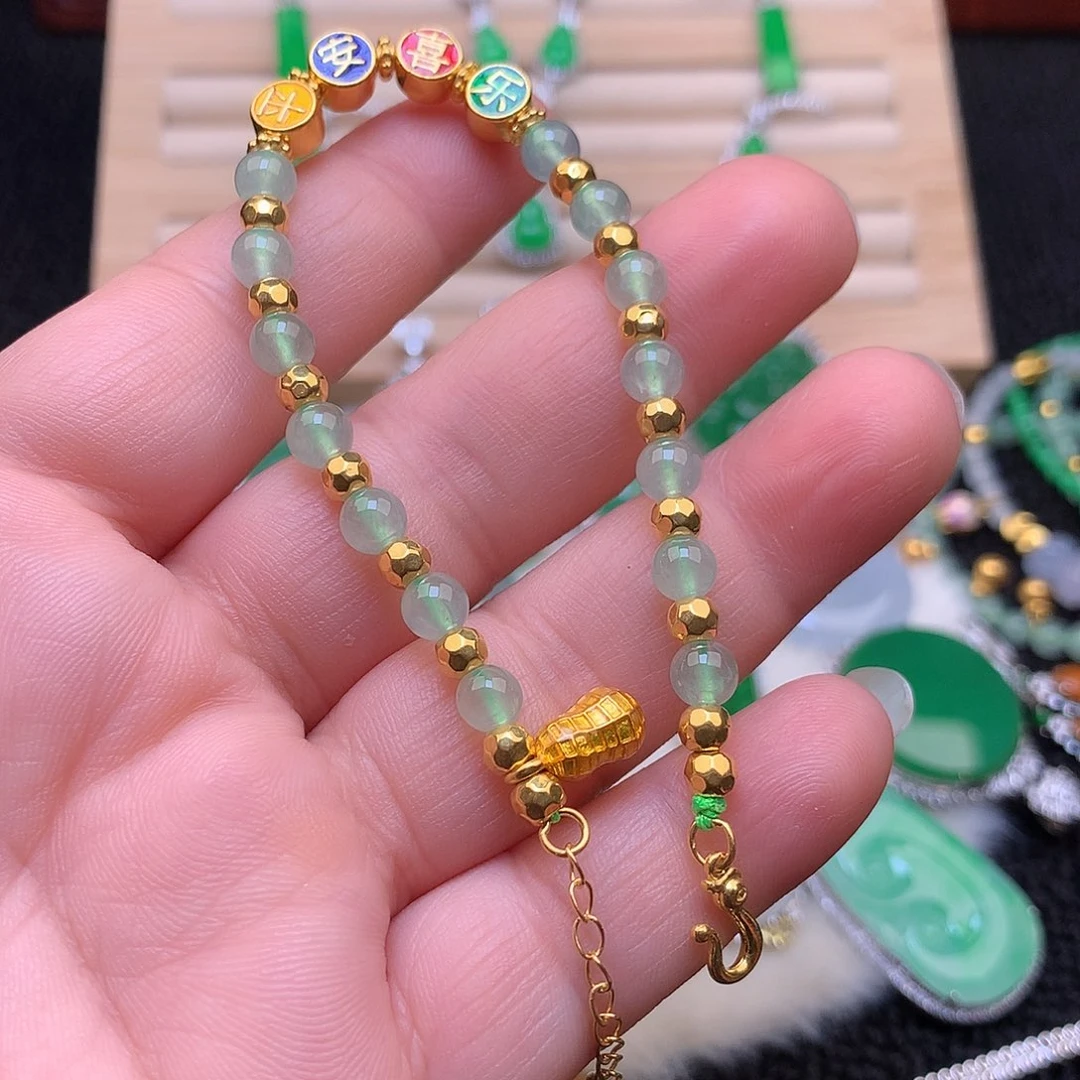 翡翠足金镶嵌吊坠(不含链)