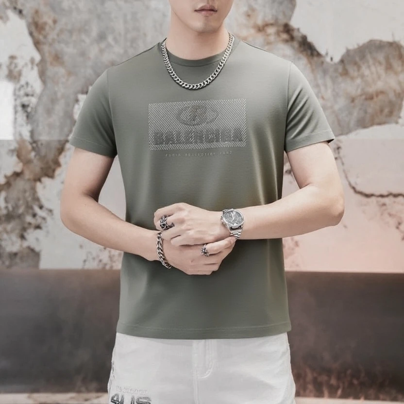 【凉感桑蚕丝圆领T】夏季男士百搭休闲短袖T恤（550）