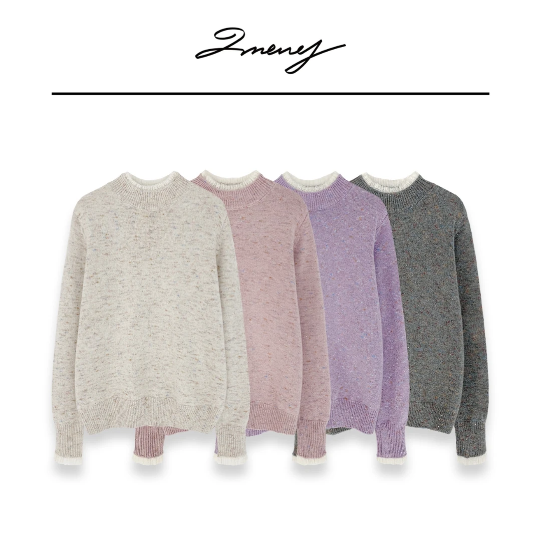 LMENY花边套头~圆领拼接花边亮丝减龄羊毛毛衣24DM047