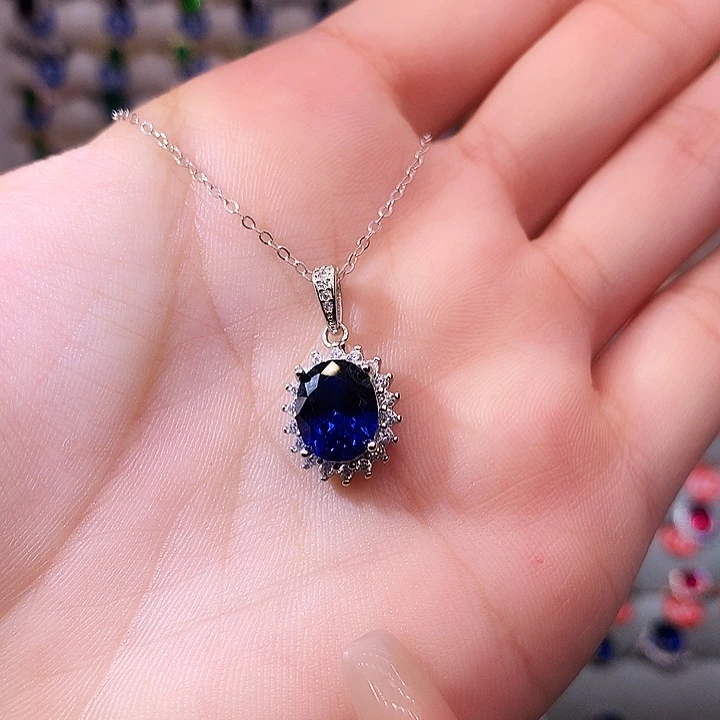 蓝宝石吊坠(赠链)银S925镶嵌