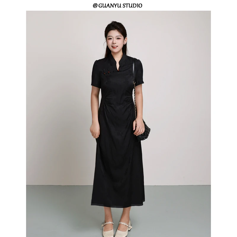 【花之约】蛋妹大码女装微胖mm夏季显瘦新中式旗袍连衣裙DM30186