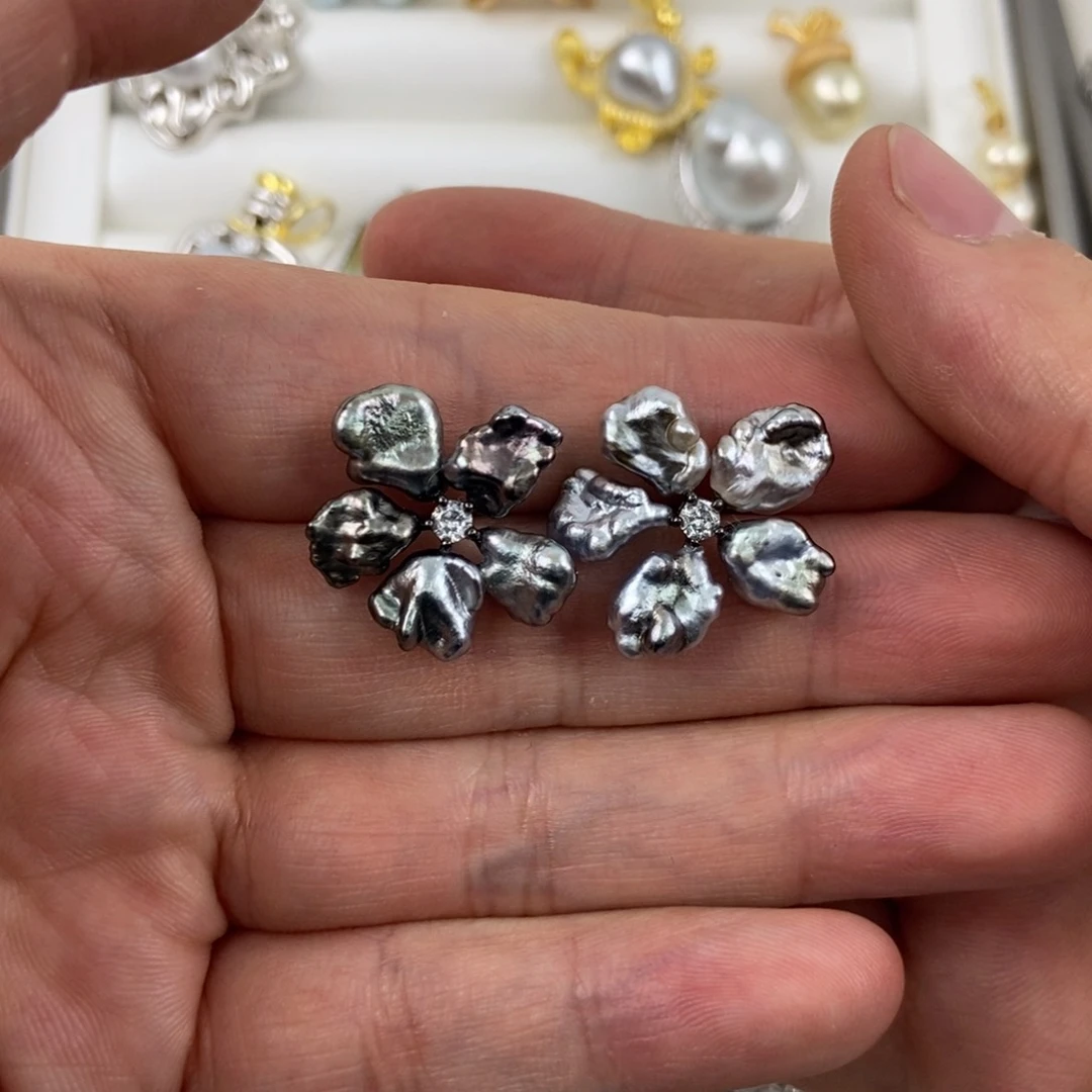 银S925镶嵌海水珍珠耳饰