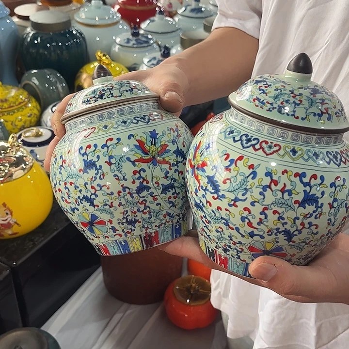 摆件陶瓷茶叶罐家用摆件密封罐