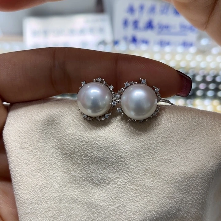 海水珍珠耳饰银S925镶嵌可打8折