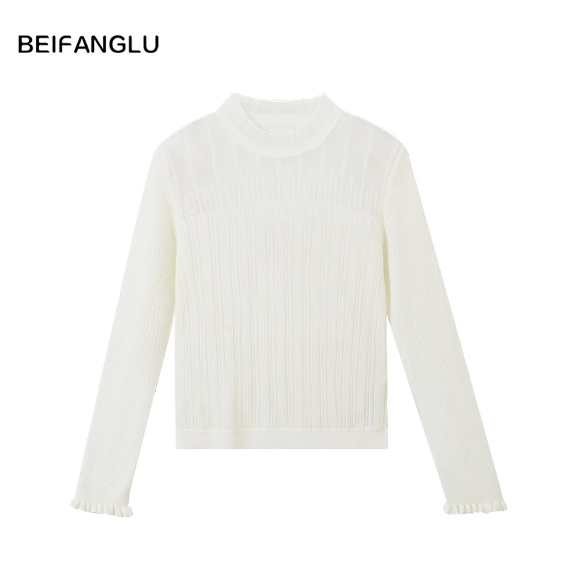 北方鹿 绵羊毛精致优雅花边半高领针织打底衫261012