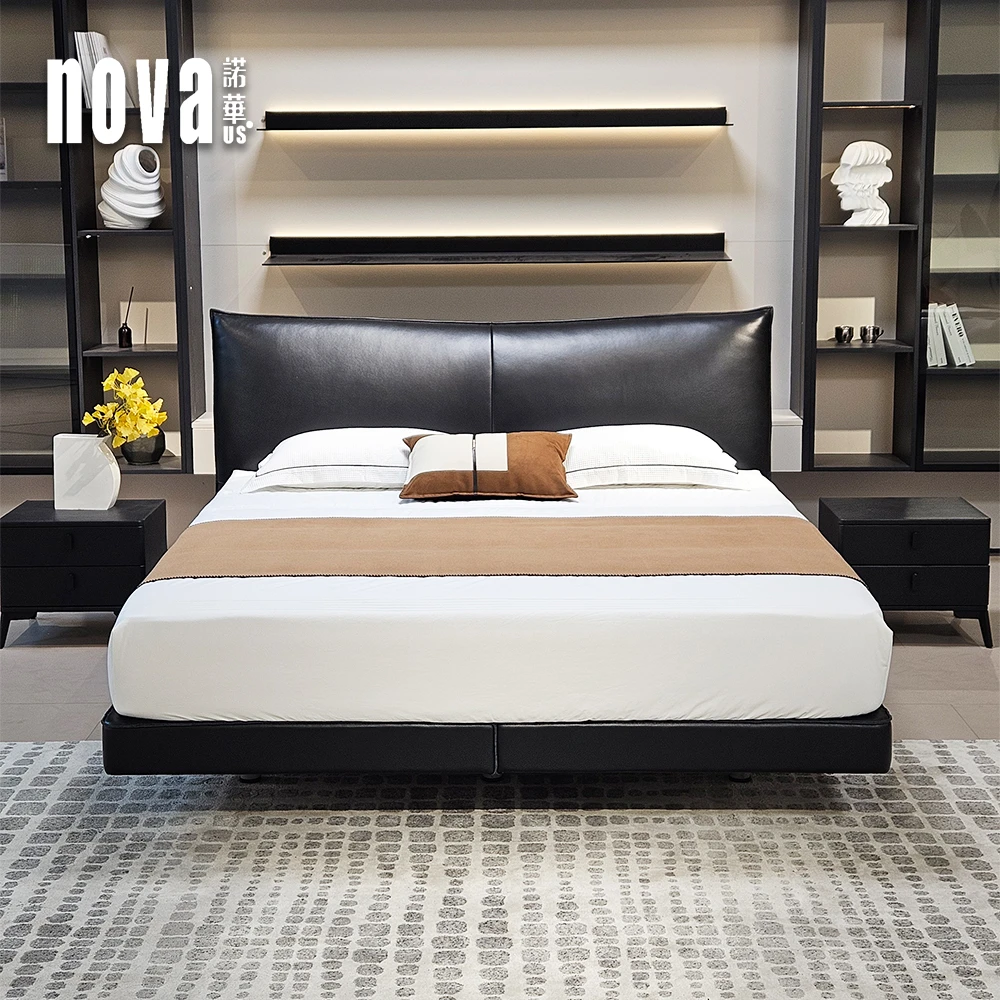 【NOVAUS】全青皮意式轻奢真皮床香奈儿床店铺销量榜婚床主卧大床
