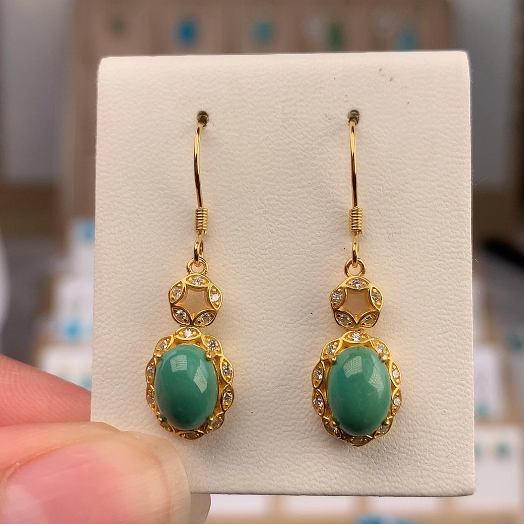 绿松石银S925镶嵌耳饰