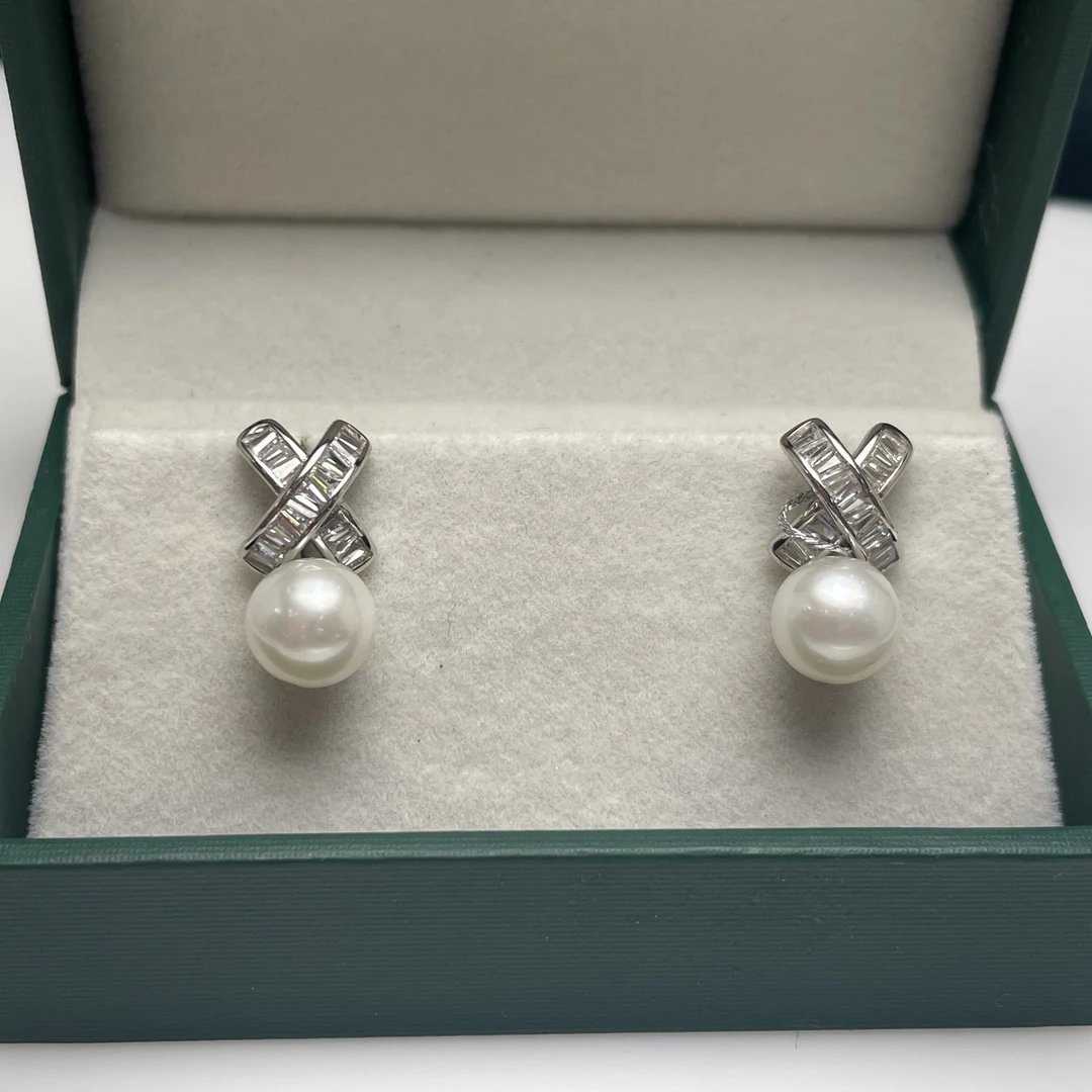 海水澳白银耳钉8-9mm鱼尾款时尚气质高级感百搭