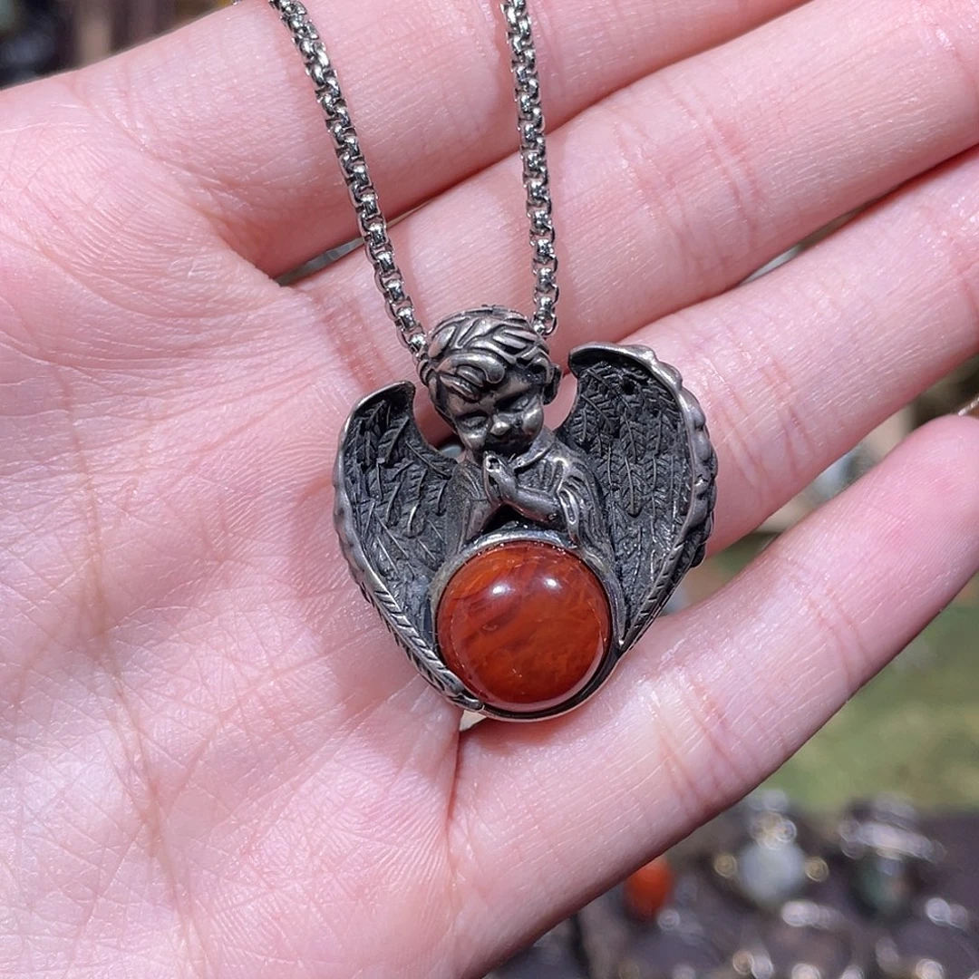 南红玛瑙银S925镶嵌颈饰