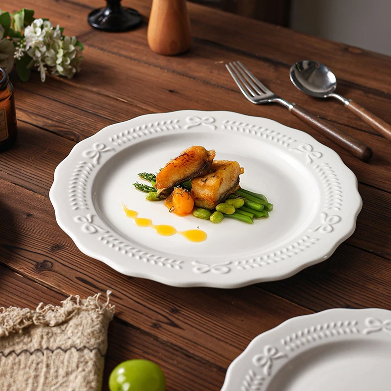 瓷县令欧式10英寸蝴蝶平盘2只纯白家用餐盘INS风创意陶瓷餐具盘子