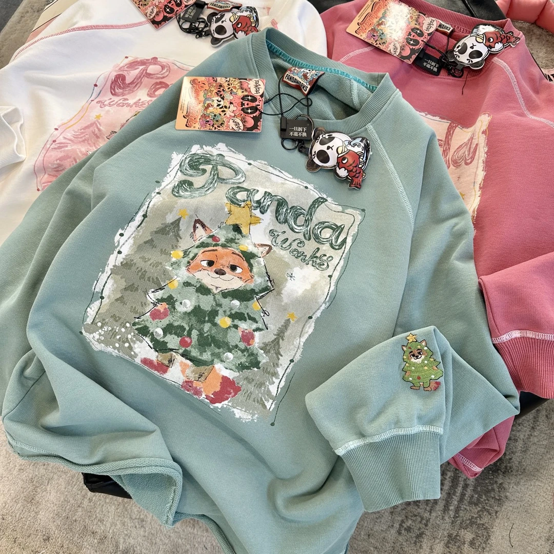 Pandawarks熊猫尼克朱迪纯棉毛圈百搭显瘦减龄圆领卫衣25450