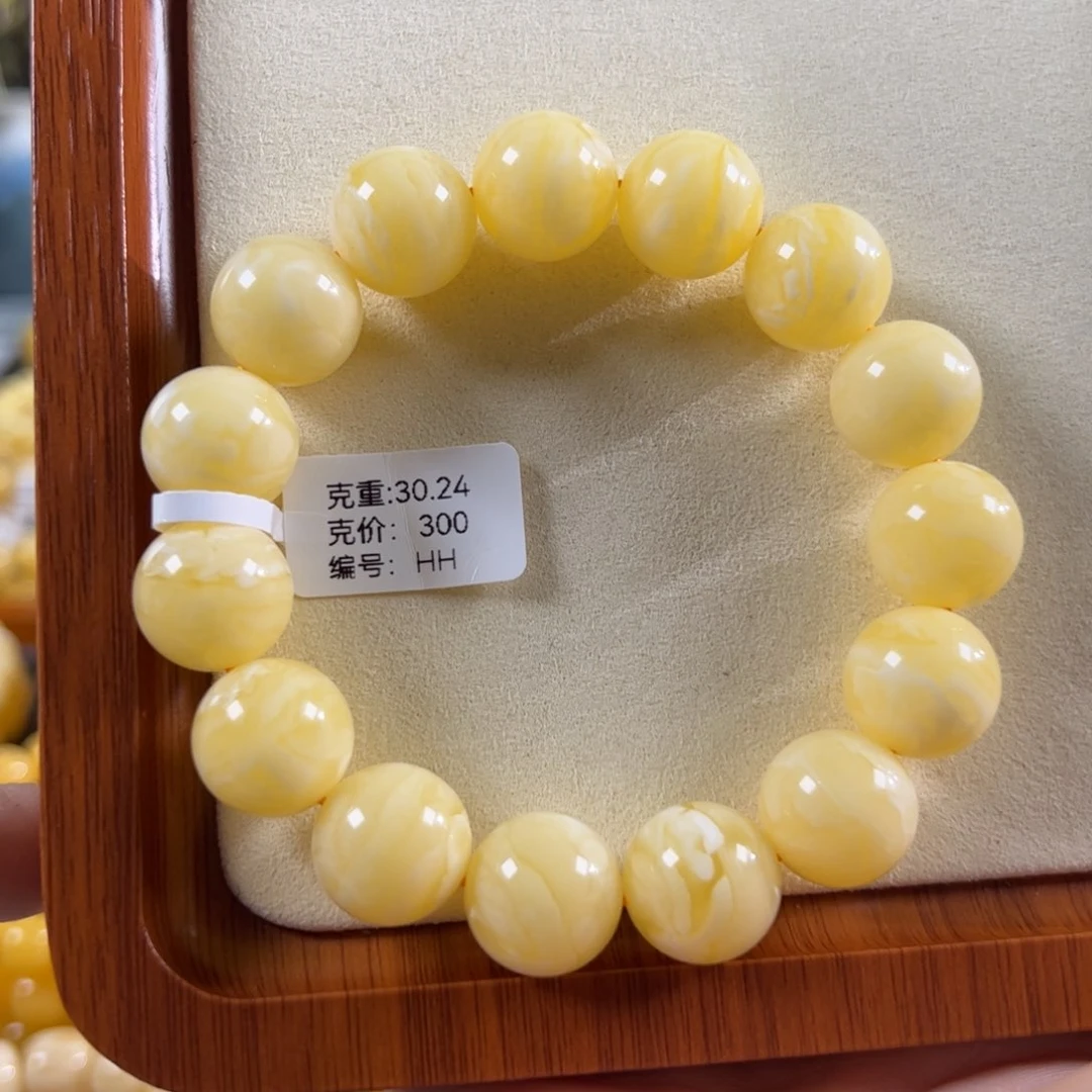 蜜蜡未镶嵌珠宝奇石15.2mm焦皮同料白蜜白花圆珠hh