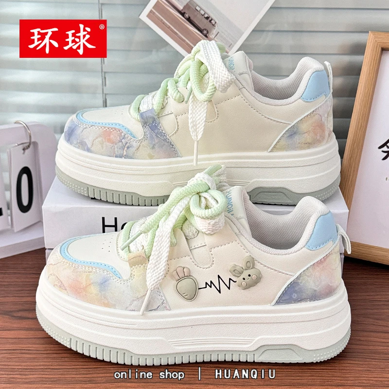 环球清新抹茶绿小白鞋女2025新款百搭学生多巴胺厚底增高休闲板鞋