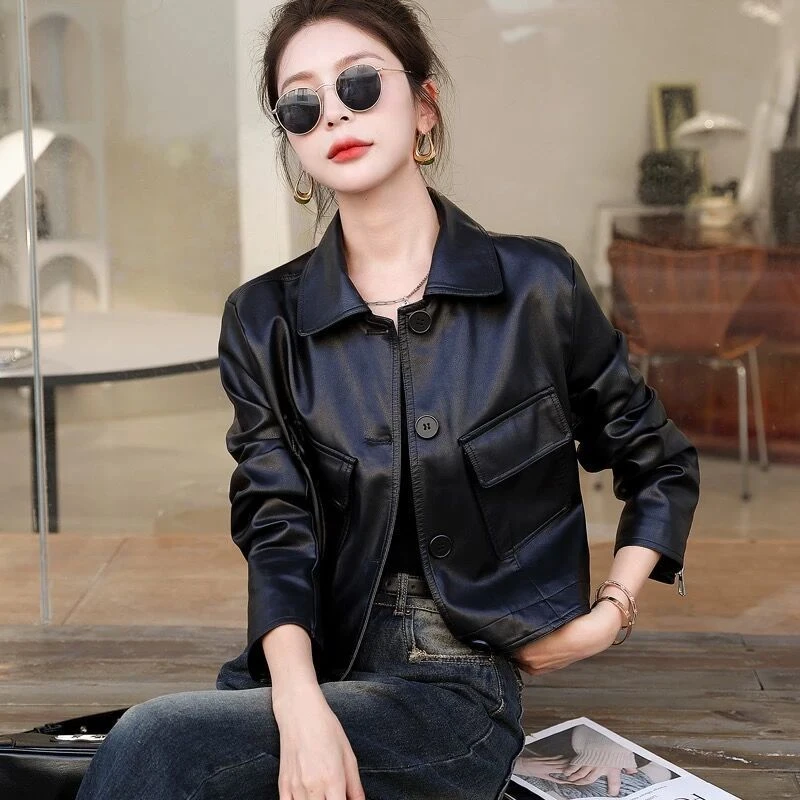 皮衣外套女短款2025年春秋百搭新款显瘦时尚机车皮夹克洋气小个子