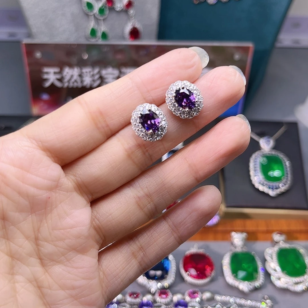 耳饰蓝宝石银S925镶嵌t 50