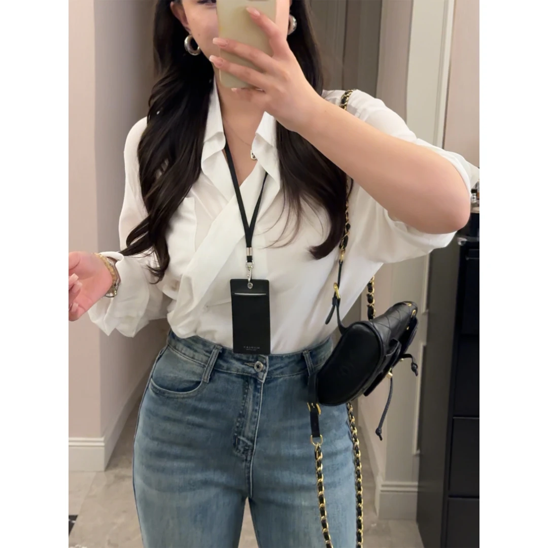 一口苏达通勤衬衣 2025春季新款遮肉时尚百搭休闲纯色简约衬衫