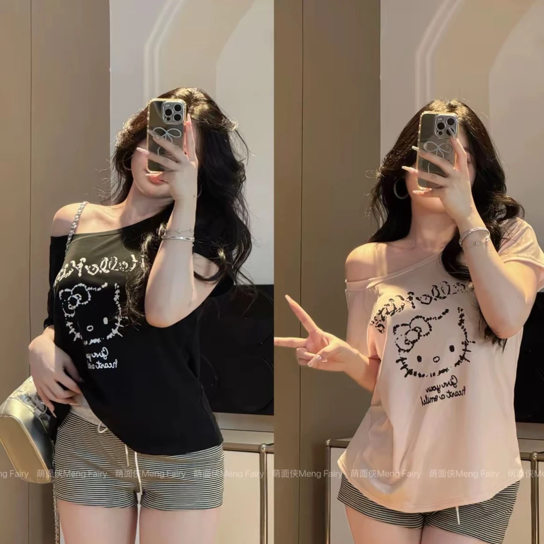 萌面侠 清清【松弛Kitty】t恤薄款夏装上衣松弛短裤套装6058M6057
