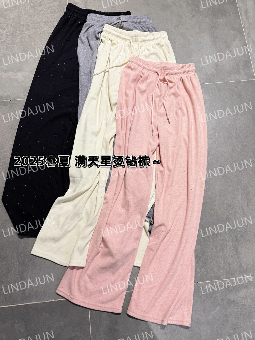 LINDAJUN 2025年新款显瘦直筒烫钻裤