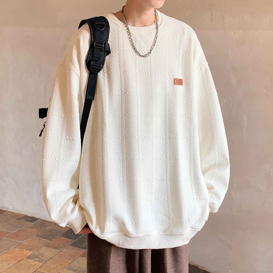 青春简约圆领卫衣男春秋季潮牌高街宽松上衣打底衫2024情侣