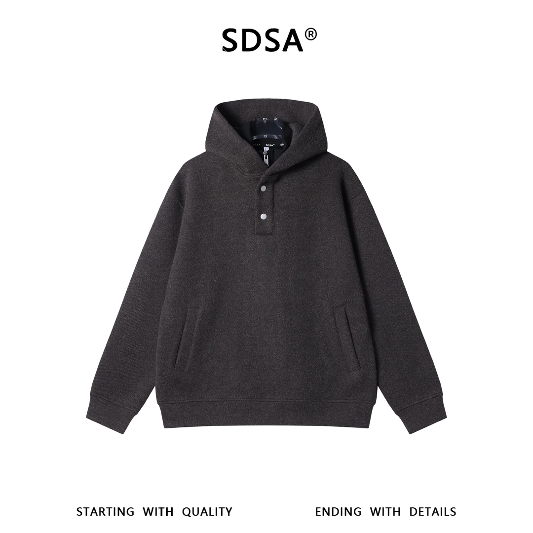 SDSA男士秋冬新款痞帅男装时尚休闲按扣立领连帽针织卫衣百搭宽松
